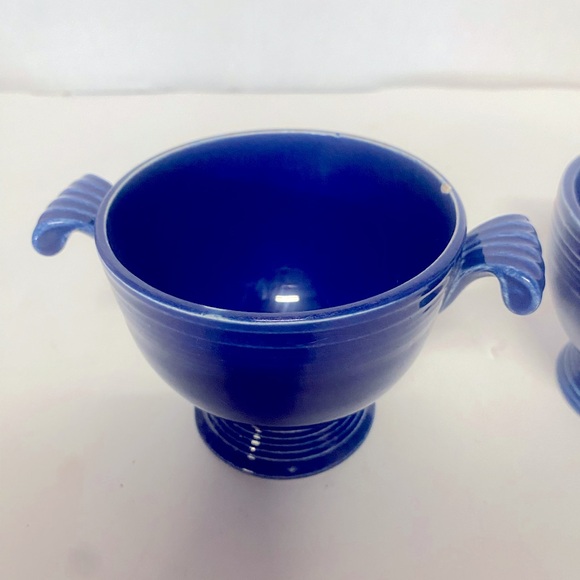 Vintage Fiesta Ring Creamer With Handle  , & Sugar Bowl . Cobalt Blue - Picture 6 of 14